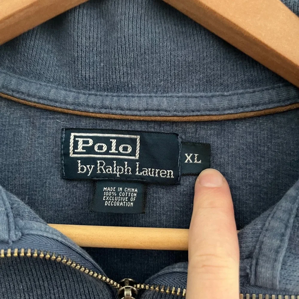 Vintage Polo Ralph Lauren Men's 100% Cotton Blue 1/4 Zip Sweater Size XL